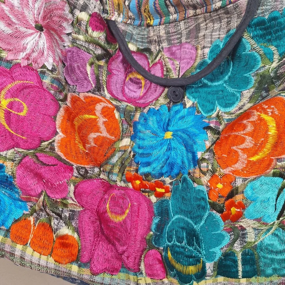Y2K Baja Festival Hobo Hippie Bag Embroidered Southwestern Aztec Floral Flowers